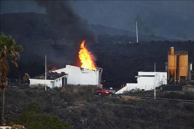 Dung nham từ núi lửa La Palma đốt cháy nhà máy xi măng