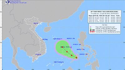 Xuất hiện áp thấp nhiệt đới mạnh cấp 6 gần Biển Đông
