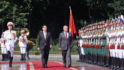 Chủ tịch nước Lương Cường chủ trì lễ đón chính thức Quốc vương Jordan