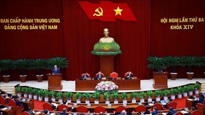 Thông cáo báo chí về ngày làm việc thứ ba Hội nghị lần thứ ba Ban Chấp hành Trung ương Đảng khóa XIV